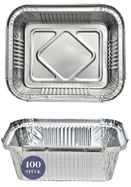 Inoverse 100 stycken aluminiumskålar med lock 450 ml – 14,5 x 12 x 4 cm aluminiumgrillskålar och droppskålar för grill, matlagning och bakning – engångsfettuppsamlingsbrickor, ugn och fryssäker
