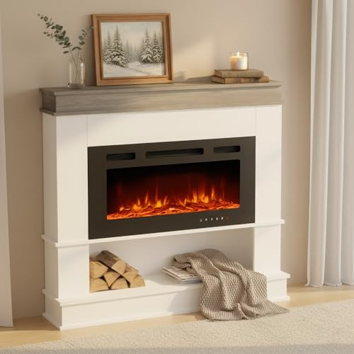 MachenFlame de 98CM Conjunto de Chimenea eléctrica con Efecto de Llamas Realista y Mando a Distancia con 12 Colores de Llama Ajustables, 900 W/1800 W