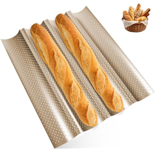 Baguette bakform, bakplåt med non-stick-beläggning, non-stick baguetteplåt, bakform, kolstål, 4 baguetter brödformar, bröd brödform, brödformar för hobbybagare