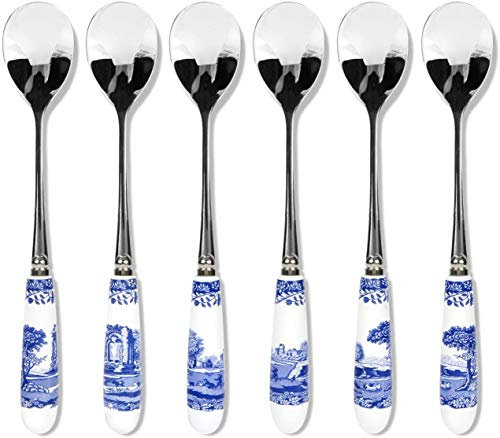 Blue Italian Spode Set of 6 Teaspoons (Earthenware/Stainless Steel)
