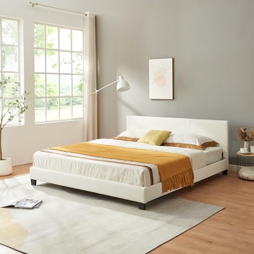 Corium Polsterbett 160 x 200cm Weiss mit Kunst Leder Kunstlederbezug Modern mit Stecklattenrost