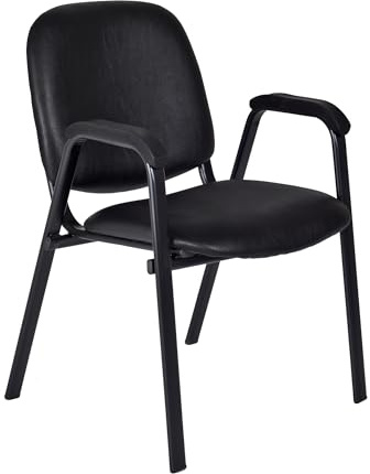 Romig Ace Vinyl Guest Stacking Chair with Arms, Durable and Comfortable Upholstery, Sturdy Steel Frame, Stackable Design for Office, Reception, and Conference Areas - Midnight Black
