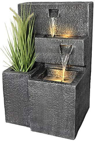 Springbrunnen Grada Bepflanzbar mit LED Beleuchtung, Wasserfall Gartenbrunnen Kaskade Terrassenbrunnen