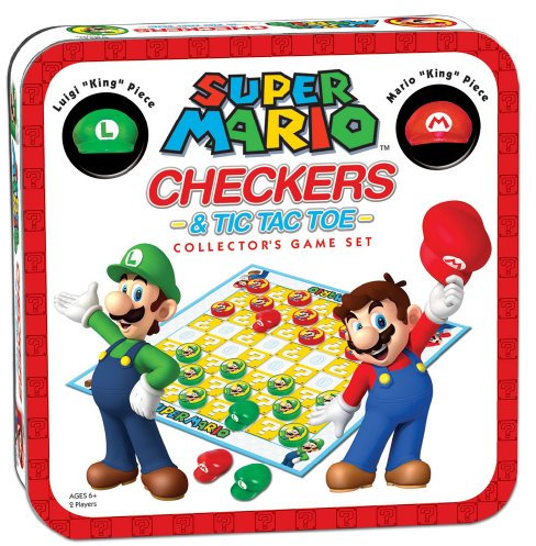 The OP USAopoly - Super Mario Checkers & Tic-Tac-Toe - Sammlerausgabe - Dame & DREI gewinnt Brettspiel mit Super Mario Bros. Mario & Luigi - Ab 6 Jahren - Für 2 Spieler - Englisch