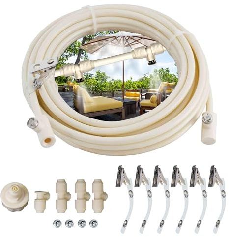BREAKLING Nebulizador para Terraza 7,5m - Pérgola - Parasol - Nebulizador de exterior de alto rendimiento con 4 boquillas de latón - 7,5 metros - Repele mosquitos