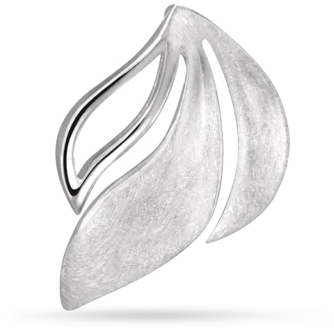 Blatt Anhänger aus 925 Sterling Silber gewellt gebürstet glänzend, ABOG-EZ | Damen Schmuck, nickelfrei, antiallergisch, Design aus Deutschland, filigraner Halsschmuck, Geschenk für Frauen