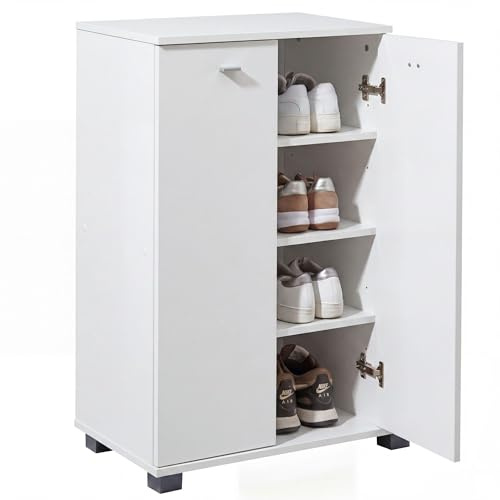FineBuy Armadio per Scarpe Bianco 60x90x35 cm Legno Scarpiera da Interno | Armadio con 2 Ante Piccolo da Ingresso Salvaspazio Moderna