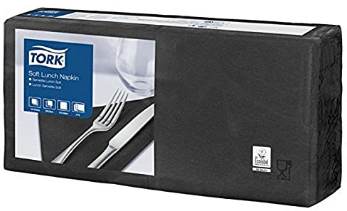 Tork 477864 Weiche Lunch-Serviette, 33X33 cm, 3-lagig, 1/4-Faltung, 1X150, Schwarz
