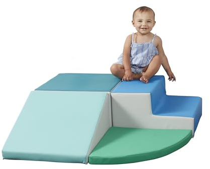 SoftScape Toddler Playtime Corner Climber, Indoor Active Play Structure for Toddlers and Kids, Safe Soft Foam for Crawling and Sliding (4-Piece Set) - Contemporary/Green, 11619-CTGN