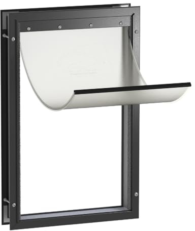 Hakuna Pets Deluxe Hunde- und Katzentür aus Aluminium, extra groß, mit Verriegelung, für Bildschirme, Türen und Wände bis zu 7 cm Dicke, für Haustiere bis zu 100 kg, Schwarz