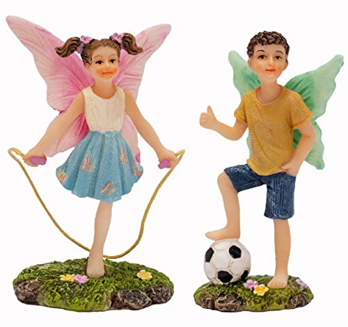 PRETMANNS Garden Fairy Ornaments Outdoor Accessories, 2-Piece Set | Indoor or Outdoor, Miniature Garden Fairy Figurines, Soccer Player, Skipping Rope