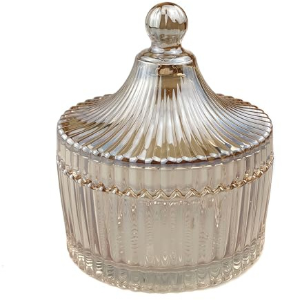 Happyupcity 300ml/10oz Tent Shaped Crystal Glass Candy Dish with Lid Candy Box Sugar Bowl Cookie Jar Biscuit Barrel Candy Buffet Storage Container for Home Office Desk Decor