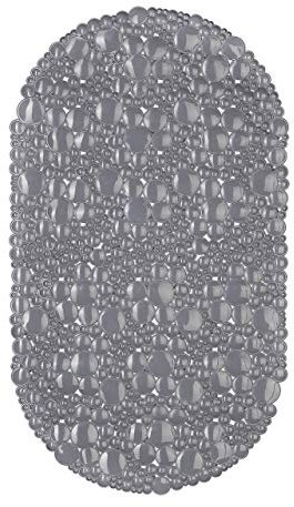Relaxdays Tappetino Vasca da Bagno, Ovale, LxP: 68 x 38 cm, Massaggiante, Antiscivolo con Ventose, Lavabile, Grigio