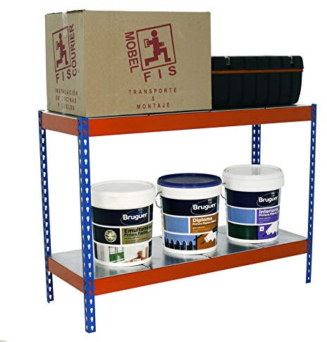 Simonrack - Étagère métallique 2 niveaux - 900 x 1200 x 600 mm - KIT SIMONFORTE - Bleu - Orange - Galvanisé