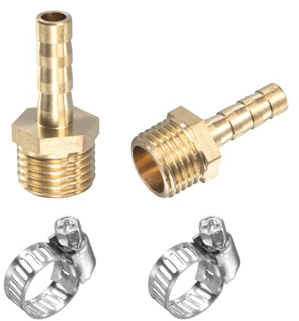 sourcing map Laiton Tube Barbelé Raccord Droit 6mm x G1/4 Mâle Filetage Tuyau Connecteur avec Acier Inoxydable Tube Pince Paquet de 2
