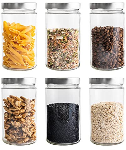 PUREGANIC® Set di 6 barattoli per marmellate, 720 ml ciascuno, con coperchio a vite DTO, diametro: 82 mm, ideali come barattoli per la spesa, servizio e molto altro ancora, standard