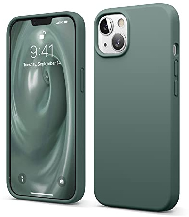 elago Silikon Hülle für iPhone 13 | Premium-Silikon, kratzfest, Rundumschutz, weiches Mikrofaserfutter (Nachtgrün)