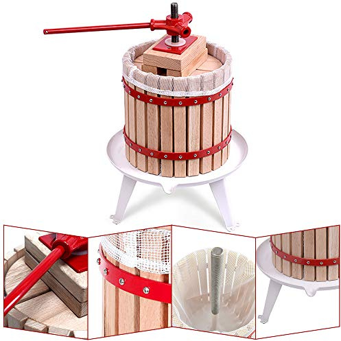 Aufun 12L Obstpresse Weinpresse aus Buchenholz Manuell Fruchtpresse | Eiche Entsafter Saftpresse Maischepresse inklusive Handhaben und Presstuch Apfelpresse (12L)