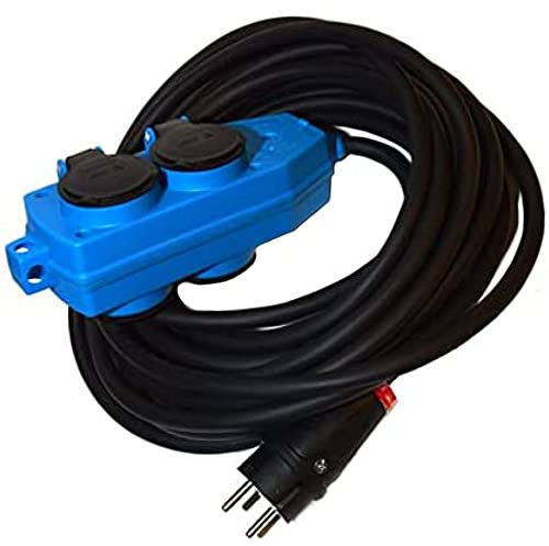 Hilark Verlängerungskabel - 3 Adern 2,5 mm2 - IP44 mit Schukostecker H05VV-F 3g2,5 mm2 (3x2,5) 230 V 4 Schuko steckdosen mit Schutzkappe Elektrokabel PVC (10m, blauem Schuko-Steckdosenblock)