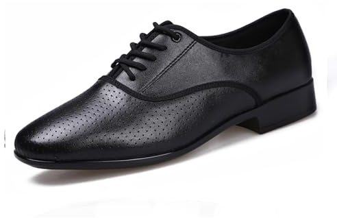 TINRYMX Men Latin Dance Shoes Lace-up Standard Ballroom Modern Tango Salsa Practice Social Dance Shoes,LHDMDDK-Black-2.5CM,8US