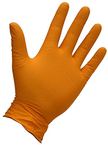 EET 50 x TUFFGRIP TG140 MEDIUM ORANGE NITRILE DISPOSABLE GLOVES RAISED DIAMOND GRIP