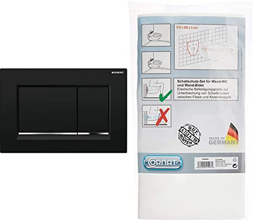 Geberit Sigma 30 Betätigungsplatte, 1 Stück, schwarz/hochglanz-verchromt, 115.883.KM.1 & Cornat SSWWC Schallschutz-Set für Wand-WC und Wand-Bidet