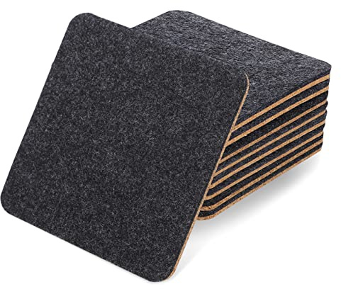 DOITOOL 8 Stück Quadratische Doppelseitige Untersetzer Aus Kork Und Filz 10X10Cm Für Getränke Schutz Tisch Home Office Und Café Schwarz