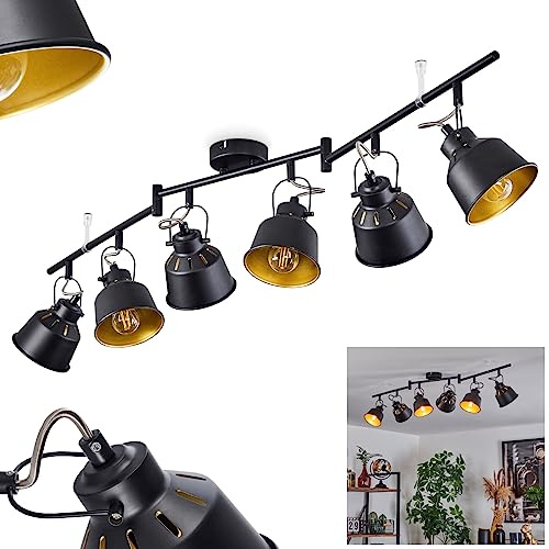 HOFSTEIN Deckenleuchte Safari, verstellbare Deckenlampe aus Metall in Schwarz/Goldfarben, Leuchte im Industrial/Retro/Vintage-Design mit Lichteffekt, 6xE14, Wohnzimmer, Esszimmer, Schlafzimmer, Küche