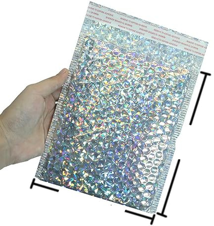 10 Stück Folien-Luftpolstertaschen, Make-up-Geschenktüten, Glamour, bunte Verpackung, Luftpolstertaschen, gepolsterter Versandumschlag, 18 x 20 cm, Silber