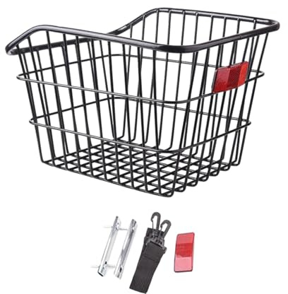 Fonowx Cesta para Rueda Trasera de Bicicleta de Alambre Metálico Sin Tapa, Negra, para