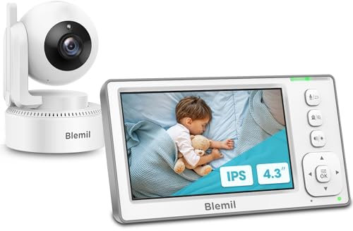 Blemil Babyphone, 4.3 ''Sreen mit 29-Stunden-Akku, Schwenk-Neige-Zoom-Video-Babyphone mit Einer Kamera und Audio, Infrarot-Nachtsicht, ECO, 2-Wege-Gespräch, 8-Lullabies, Kein WLAN