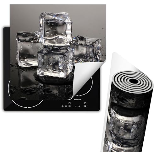 TMK ArtDeko Herdabdeckplatte Einteilig Küche Herdabdeckung Ceranfeld Herdabdeckplatten Anti Rutsch Matte Aufrollbar 60x52 cm, Eiswürfel Grau