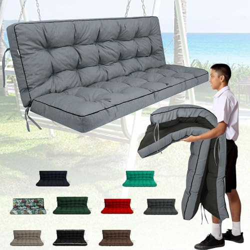 Zacammy Outside Porch Cushion with Backrest, Thicken Waterproof Patio Swing Cushion 2/3 Seater Replacement, Bench Swing Cushions Outdoor Furniture (Seat Cushion for Swing - Grey, 55x40 inches)