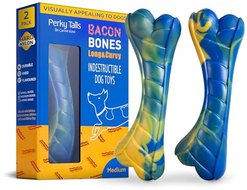 Perky Tails – Almost Indestructible Dog Toys for Medium & Small Dogs – Heavy Duty Plastic Dog Toys for Aggressive Chewers, Safer Than Rubber – Delicious Bacon Flavour