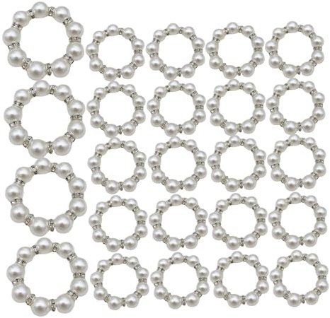 Wedhapy Serviettenringe aus Perlen 24 Stück Serviettenringe aus Silber mit Strasssteinen und Gummizug Weihnachtsserviettenringe für Abendessen Hochzeit Tischdekoration
