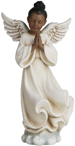 ShineOnAngel African American Figurines, 9 Inch Guardian Angel Figurines for Home Decoration, Hand Painted Praying Angel Statue for Godmother, Birthday, Wedding and Sister Gifts