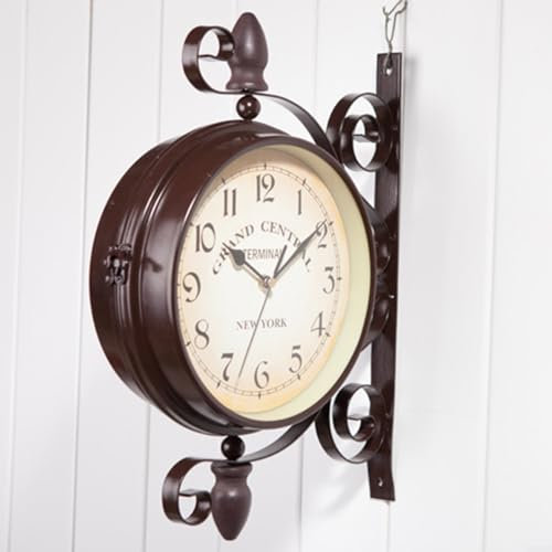CWOQOCW Vintage doppelseitige Wanduhr, zentraler Bahnhof, dekorative Wanduhr, Outdoor-Gartenuhr für Wohnzimmer, Lobby, Veranda und Korridor