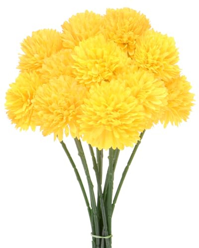 M METERXITY 12er-Pack künstliche Chrysanthemenball-Blumen 11 Zoll Gelb | Faux-Hortensien-Seidensträuße, Faux-Blumen, Real Touch, Für Zuhause/Hochzeit/Weihnachten