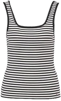 Tommy Jeans Camiseta de Tirantes Mujer Slim de canalé, Multicolor (Ecru/Black Fine STP), XXL