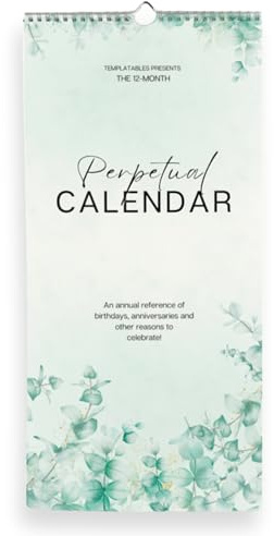 Calendario mensual perpetuo de pared para cumpleaños, aniversarios y fechas especiales | Encuadernado con alambre con papel premium de 120 g/m², perfecto para hacer seguimiento de eventos y
