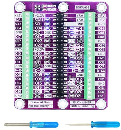 BLONWINER Breakout Board for Raspberry Pi with GPIO Status LED and Terminal Block Shield Hat, Make GPIO Connections Convenient for Beginners and Professional Developers