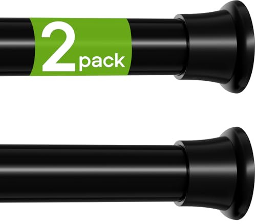 2Pcs Tension Rod 58-120cm Extendable Curtain Poles Black Adjustable Tension Rods for Curtains Shower Curtain Pole No Drilling Spring Tension Rod for Window,Wardrobe and Bathroom
