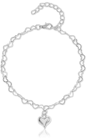 Tivleed Anklets for Women 925 Sterling Silver Heart Pendant Adjustable Ankle Bracelet - Heart Chain Link Design，sterling silver anklet