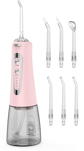 Water Flosser, Portable Oral Irrigator for Teeth with 5 Modes& 6 Replaceable Jet Tips, 300ML Rechargeable&IPX7 Waterproof Tooth Flosser for Home,Travel