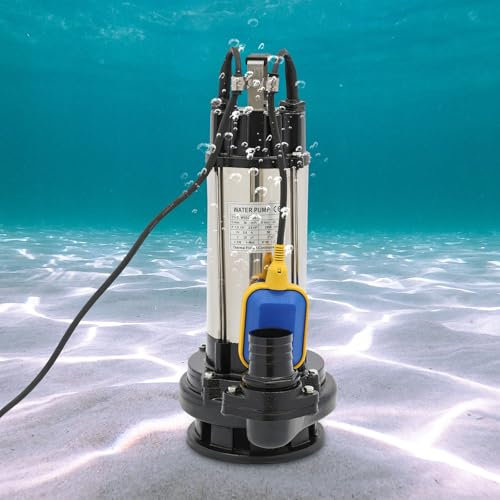 Pompa sommersa per acqua sporca, in acciaio inox (36 m³/h, portata 22 m, 1,5 KW, 2HP, alloggiamento pompa in ghisa, IP68), 50 x 25 x 23 cm