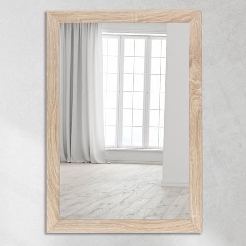 CLAMARO Wandspiegel Neo Collage 30 x 110 cm, Eiche Sonoma, Holzrahmen 38 mm | Foliierter MDF-Rahmen, Echtglas-Spiegelscheibe, HDF-Rückwand für Stabilität, Metallaufhänger, Hoch- und Querformat