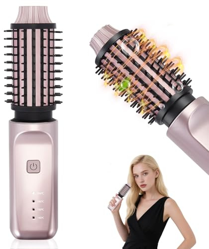 Cordless Hair Curler Brush,Portable Travel Hair Curler Iron Brush with 4 Heat Settings,USB Rechargeable Ionic Hot Air Styler for Travel & Home Use,7000mAh Portable Ionic Heated Curling