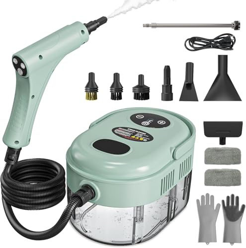 Gloppers Steam Cleaner, Handheld Steam Cleaner with 6 Levels Adjustable Handle, 1.5L Water Tank, Steamer for Cleaning, Portable Steam Cleaner for Home, Car, Furniture, Couch, Bed Bugs (Green)