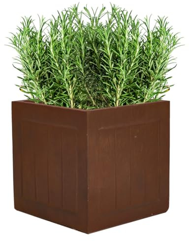 Dibor 30cm Fibre Clay Box Planter Indoor Outdoor Planters Flower Plant Pot Patio Decking Lawn Doorstep Porch Houseplant Shrub Topiary Bush Square Plant Pots 20L (Brown)