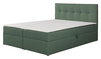 RAVIO Boxspringbett Toronto mit 2 Bettkästen, Bonell-Federkernmatratze H3, Schaumstoff-Topper im Set enthalten, Polsterbett mit Stauraum (Grün (Herbi 10), 140 x 200 cm)
